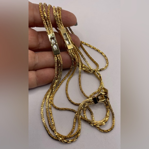 Vintage Gold Tone Multi Chain Necklace with Faceted Crystal Accents - Picture 2 of 7
